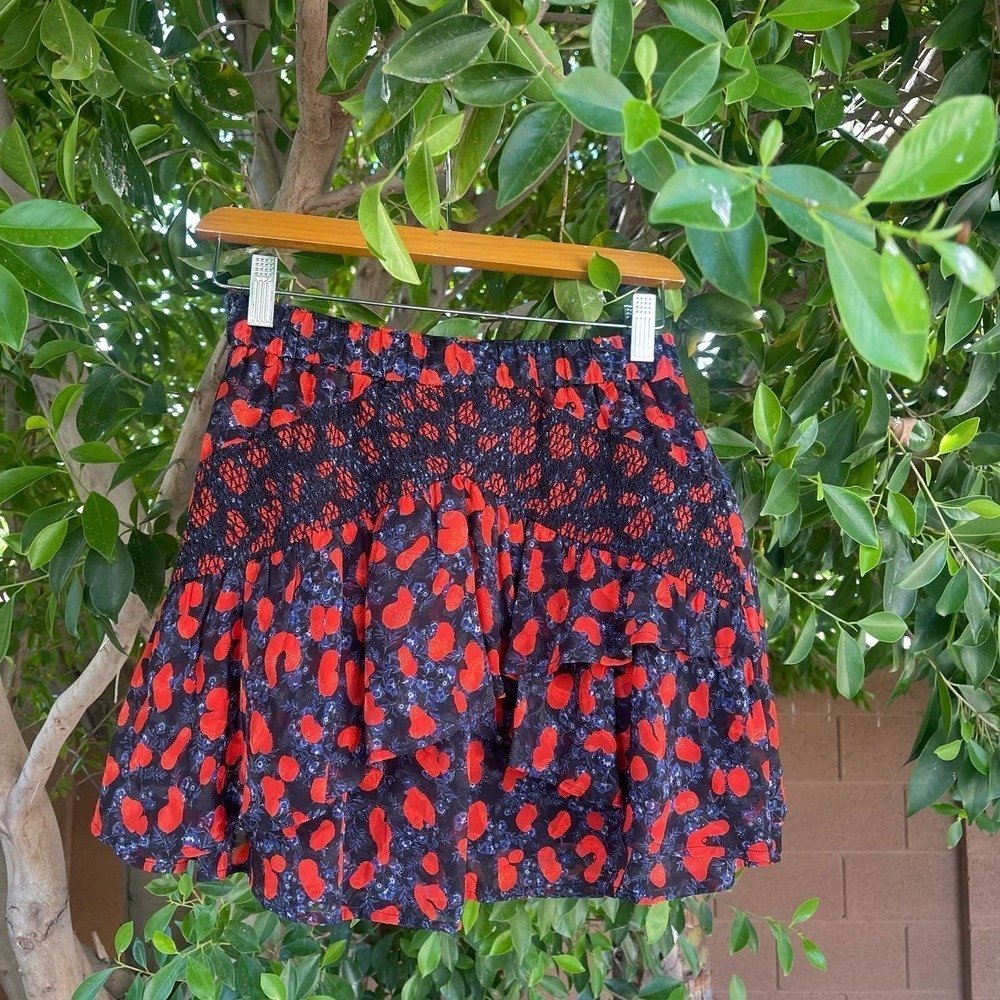 Iro Skirt Womens 32 XS Red Black Floral Silk Secrets Mini Summer Flowy Boho